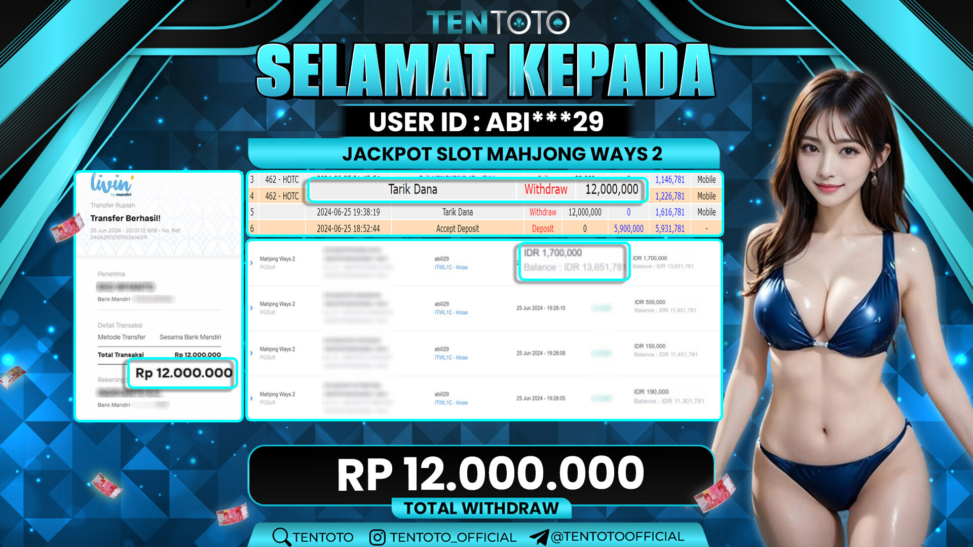 TENTOTO Jackpot Mahjong Ways 2 Rp. 12.000.000,- LUNAS