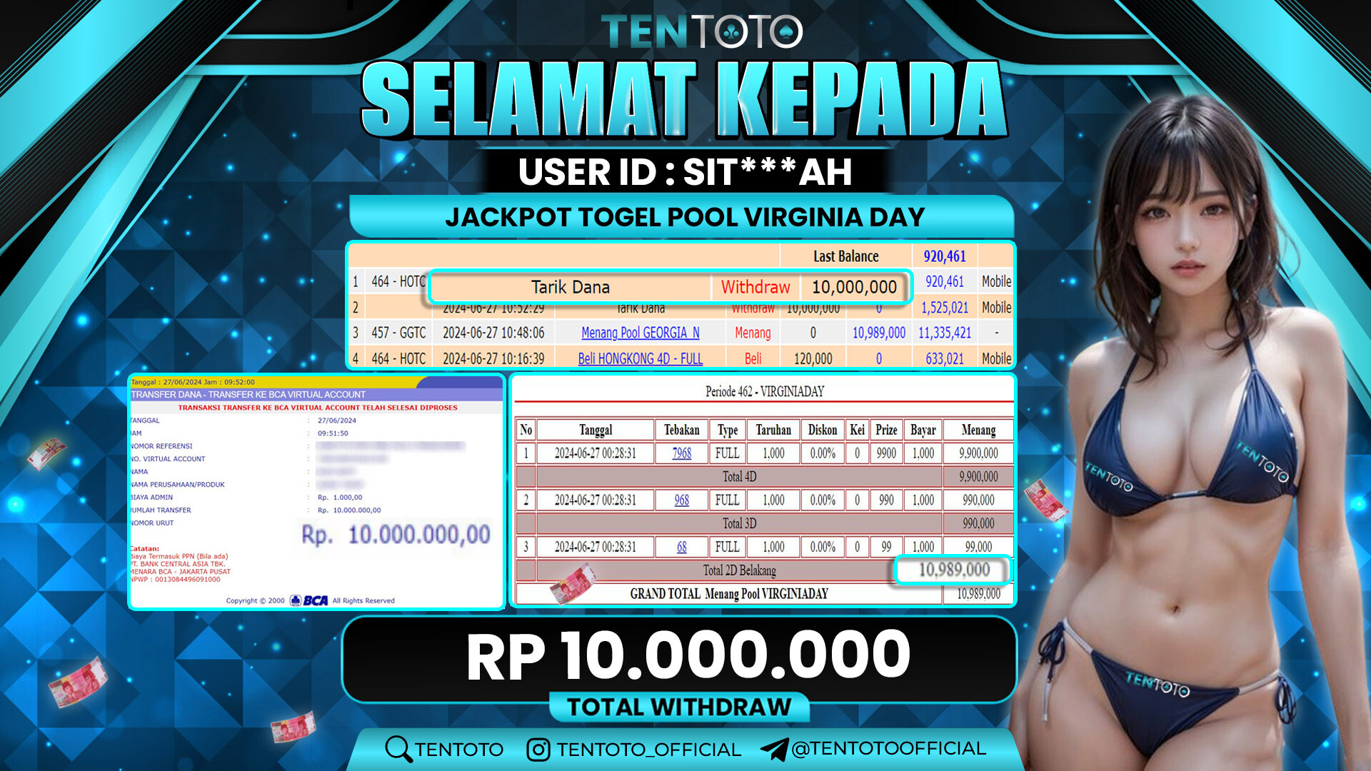 TENTOTO Jackpot Togel Pasaran Virginia Day Rp. 10.000.000,- LUNAS