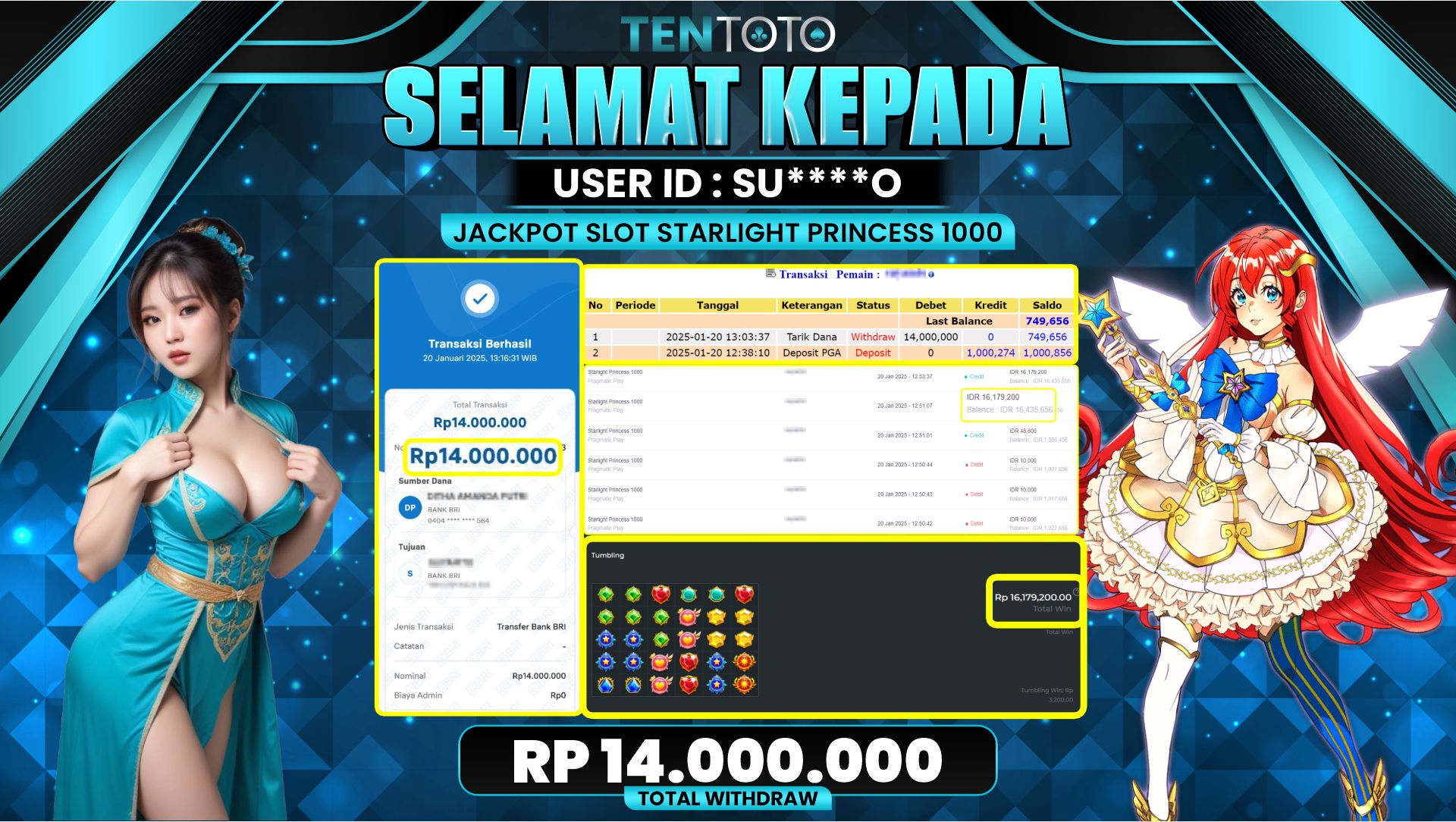 TENTOTO Jackpot Starlight Princess 1000 Rp. 14.000.000,- LUNAS