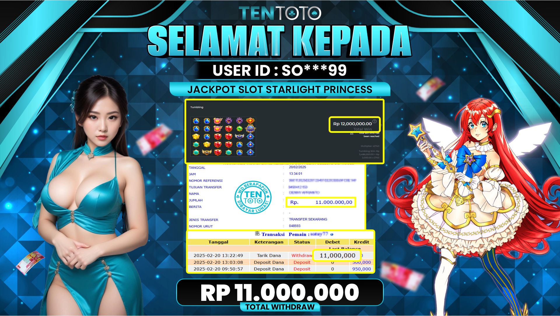 TENTOTO Jackpot Starlight Princess Rp. 11.000.000,- LUNAS